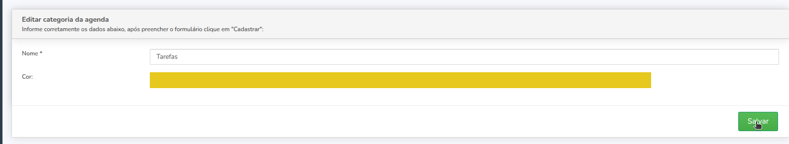 Tela de edição da categoria